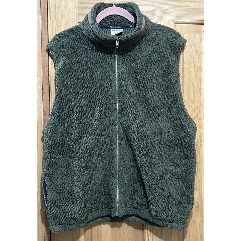 Vintage Columbia Fleece Vest‎ Mens Heathered Forest Green 90s USA Large EUC